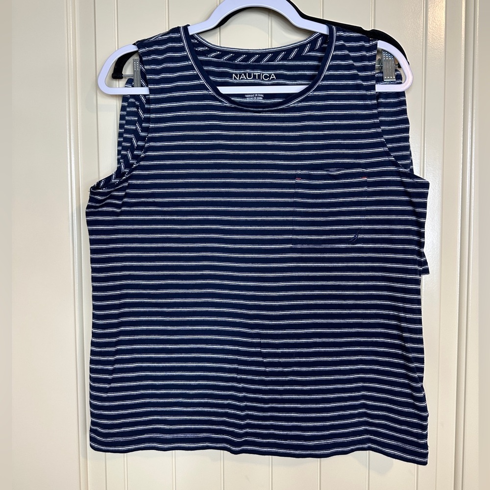 Nautica Sleepwear Blue White Striped Short Sleeve Top Pajama Shorts Set Sz L GUC